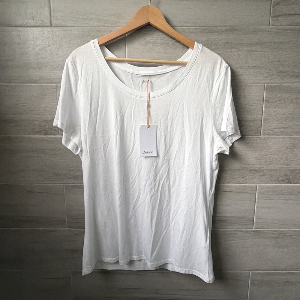 Quince Women's Large Scoop Neck Fitted T-Shirt Short Sleeve White NWT